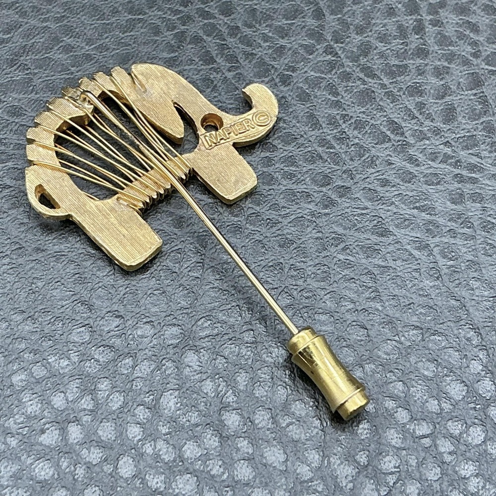 Vintage Napier Elephant Stick Pin Gold Tone Lapel Hat Animal Costume Jewelry - Picture 7 of 7